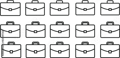 Seamless pattern of black outline briefcase icons arranged in neat rows representing corporate work and professional business travel concepts