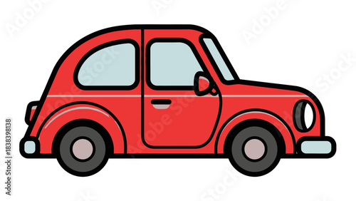 Red Automotive Icon: a classic red car, illustration captures the essence of travel, journey, and transportation. Simplistic design is the epitome of efficiency. 