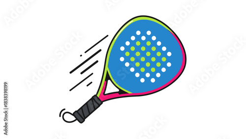 Paddle Tennis Racket Illustration: A dynamic illustration captures the essence of paddle tennis, featuring a vibrant racket with a lively design. The image suggests motion, speed.