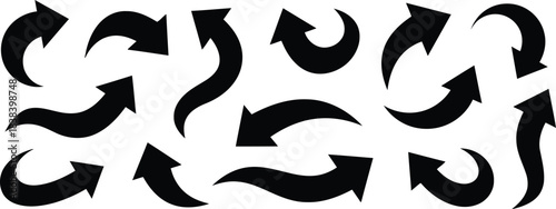 arrow, curve, wavy, shape, black, icon, symbol, design, element, direction, pointer, graphic, movement, twist, swirl, bend, loop, set, collection, isolated, white background, abstract, dynamic