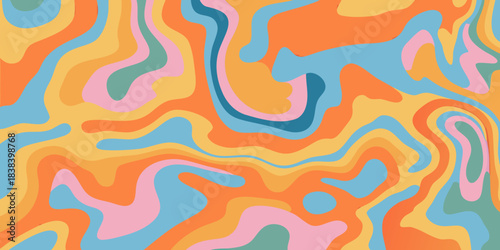 A vibrant and colorful abstract pattern with flowing swirling shapes and hues