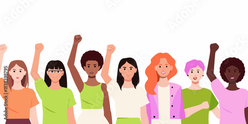 Diverse group of women raising their fists in a show of solidarity