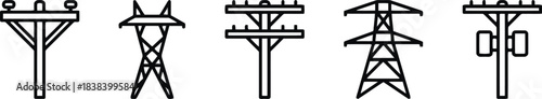electricity pylon, power line, tower, transmission, energy, infrastructure, industrial, technology, graphic, design, icon, silhouette, black, white, background, vector, overhead, support, structure, h