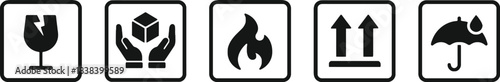 safety, five, handle, signs/, protection, warning, background, symbol, flammable, side, icon, care, enclosed, shipping, design, symbols, pending, illustration, keywords:, icons., graphic, frames, blac