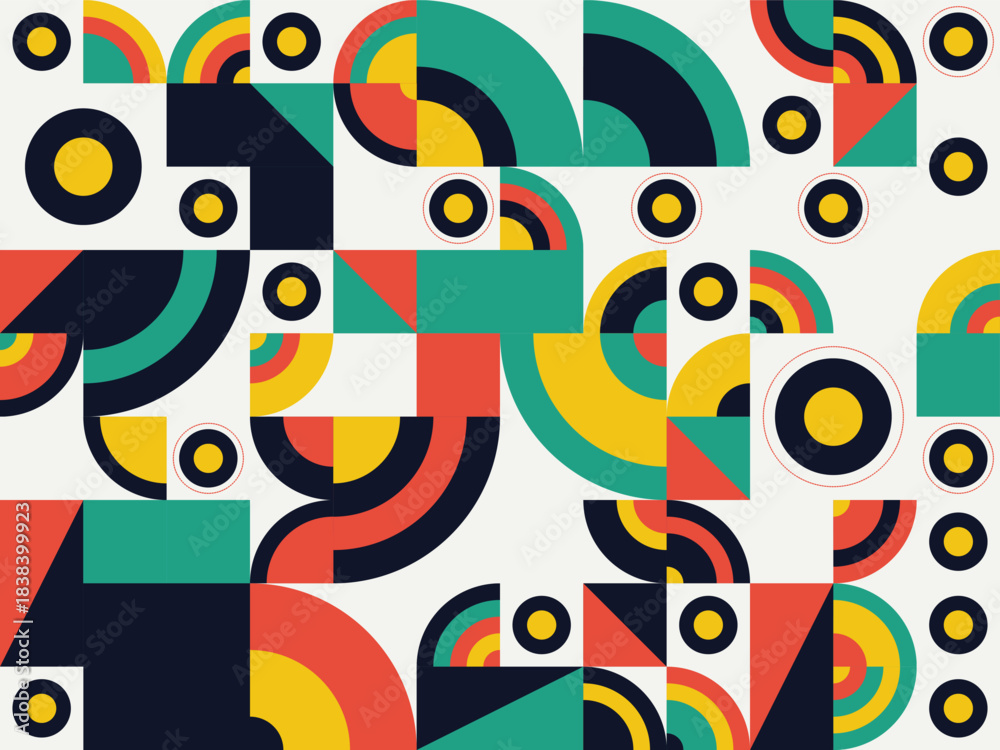 Fototapeta premium Vibrant abstract geometric pattern background with retro-inspired modern art design