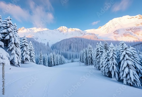 Fototapeta Naklejka Na Ścianę i Meble -  Powder cascades down Kasprowy Wierch's iconic slopes, a winter wonderland,  Zakopane,  Poland