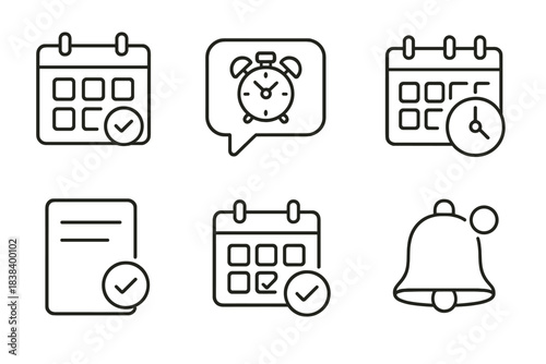 Collection of calendar and reminder icons with alarm and notification symbols