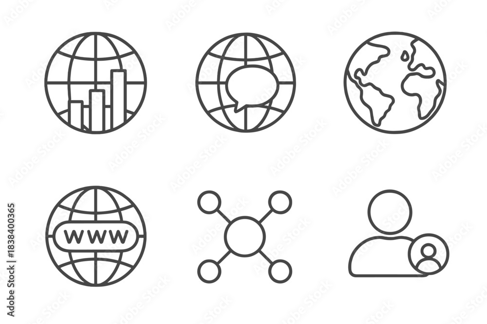 Fototapeta premium Minimalist global communication and networking icons set