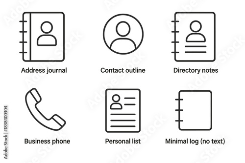 Outline icons of contact journals, phone symbol, and personal lists