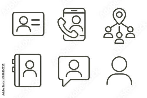 Contact management icons: id, phone, network, address book, chat, profile