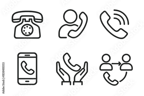 Telephone communication icons: vintage, mobile, call, connection, interaction