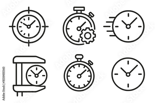 Collection of various clock and stopwatch icons highlighting time concepts