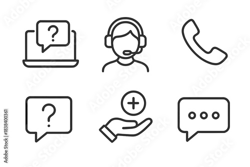 Customer support icons set with chat, call, and assistance symbols