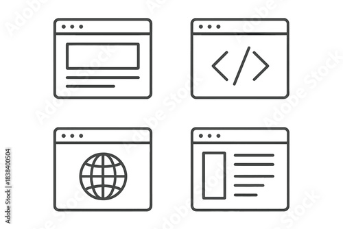 Minimalist web browser icons collection for design and development