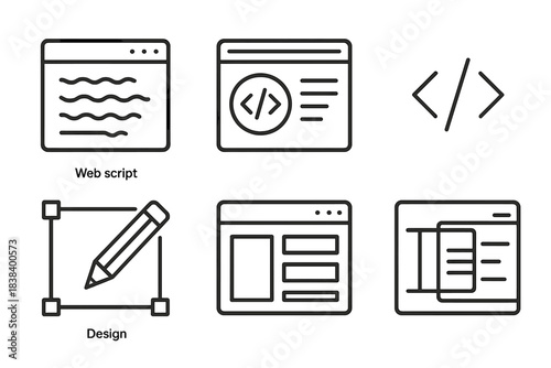 Web development icons: code, design, script tools for modern applications
