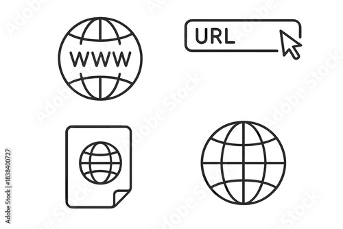 Outline icons of globe and url concepts for internet and web design