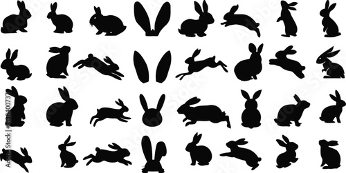 jumping, various, design, white, standing, rabbits, running, playful, including, poses, wildlife, animals/, animal, rabbit, black, failed, bunny, keywords:, illustrations, ears., error