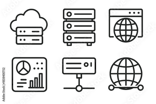 Cloud computing and networking icons grid with server and web elements