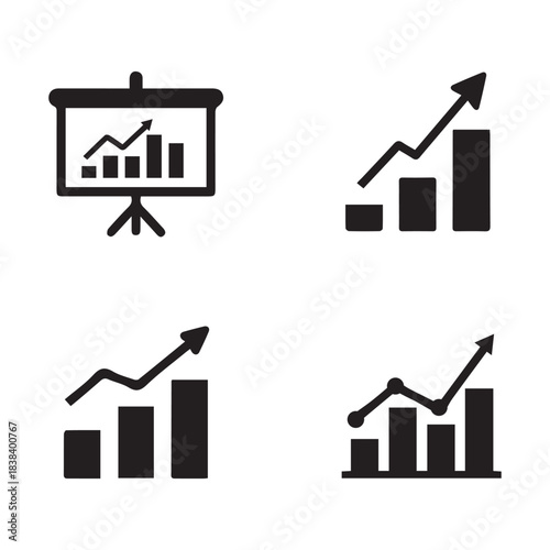 Four graphic icons representing business growth and data analysis