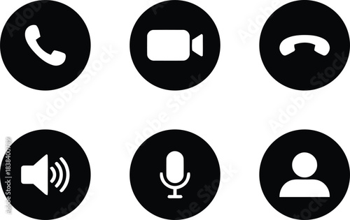 phone, call, video, camera, microphone, speaker, volume, user, person, icon, symbol, communication, media, technology, interface, design, graphic, vector, audio, video call, voice call, message, chat,