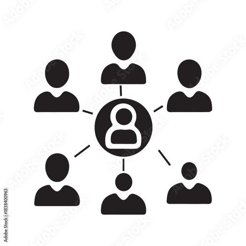 Centralized team connecting with a leader icon