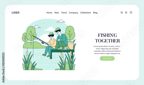 Dad And The Kids. Flat Vector Illustration