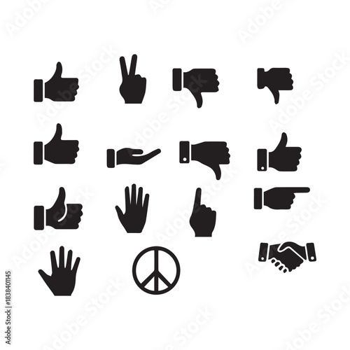 Collection of hand gestures and icons symbolizing agreement and rejection