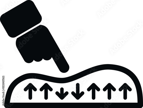Hand pressing down on memory foam with arrows showing pressure relief and support