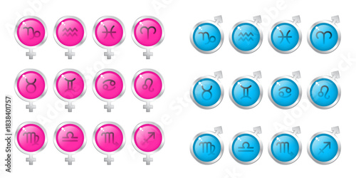 Zodiac signs in the form of Mars and Venus icons. Set of isolated vector illustrations