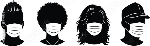 Diverse Group of People Silhouettes Wearing Protective Face Masks During Pandemic Crisis Vector Concept for Safety and Health Regulations