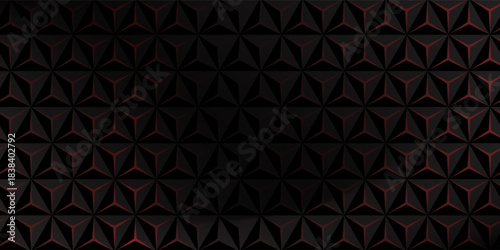 Dark gray and red horizontal hexagonal technology abstract vector background. red bright energy flashes under hexagon in futuristic modern technology wide banner. Dark gray honeycomb texture grid.
