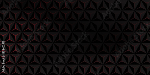 Dark gray and red horizontal hexagonal technology abstract vector background. red bright energy flashes under hexagon in futuristic modern technology wide banner. Dark gray honeycomb texture grid.