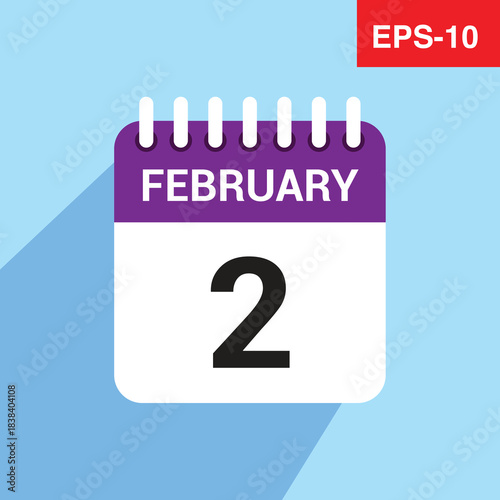 2 february calendar date icon. vector illustration with shadow design