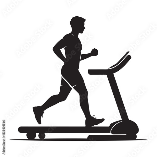 Man running on treadmill silhouette vector illustration with fitness theme