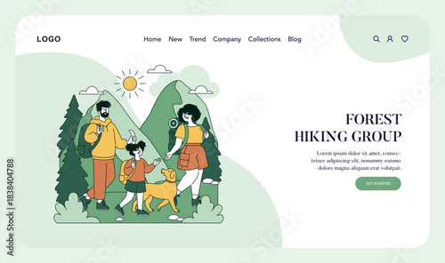 Family Hiking Adventure in Forest Vector Illustration