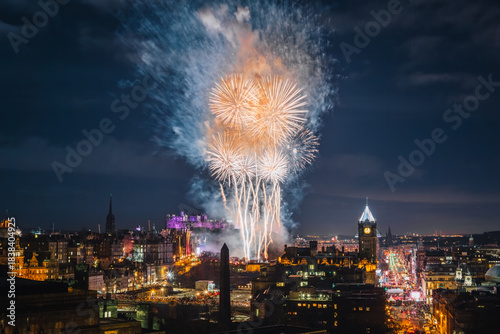 Edinburgh Hogmanay Fireworks Over the City Skyline