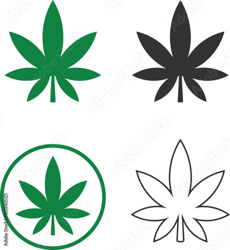 marijuana, cannabis, leaf, weed, pot, hemp, symbol, icon, green, black, outline, circle, medical, legal, drug, plant, nature, graphic, design, set, collection, illustration, silhouette