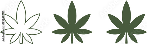 marijuana, cannabis, leaf, weed, pot, hemp, symbol, icon, green, outline, silhouette, plant, nature, graphic, design, set, collection, illustration, dark green