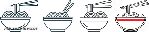 Simple noodles bowl monoline icon with smooth line shapes offering clean minimal vector style representation