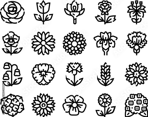 Floral line art collection showing various flower icons