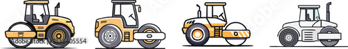 Industrial road roller icon with bold linear structure offering minimal vector style for construction themes
