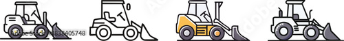 Compact skid steer loader icon crafted with bold minimal line contours reflecting efficient industrial vector style