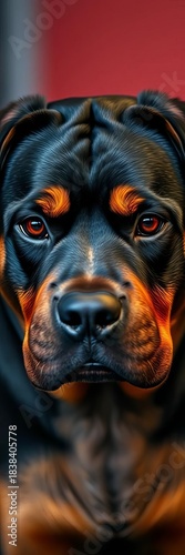 Intense rottweiler gaze, focused stare, confident power, sharp focus,  hunting,  keen