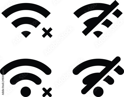 wifi, wireless, internet, connection, signal, network, no signal, disabled, mute, icon, symbol, technology, communication, data, access, online, offline, symbol set, graphic, design, vector, illustrat