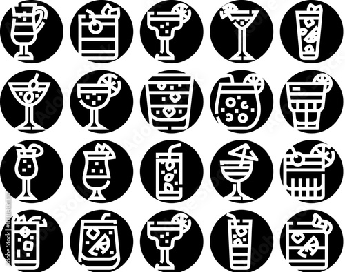 Cocktail drink icon set for bar menu
