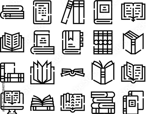 Books and reading knowledge outline icons set