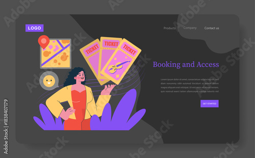 Vector Illustration of Woman Booking Tickets Online