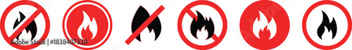 design, warning, fire, flame, indicating, circles, icons, black, prohibition, safety, signs/, forbidden, keywords:, group, restricted, category:, alert, presented, description:
