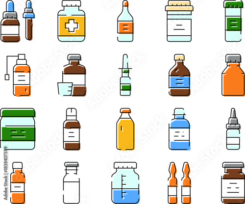 Medicine bottles and vials for health treatment concepts