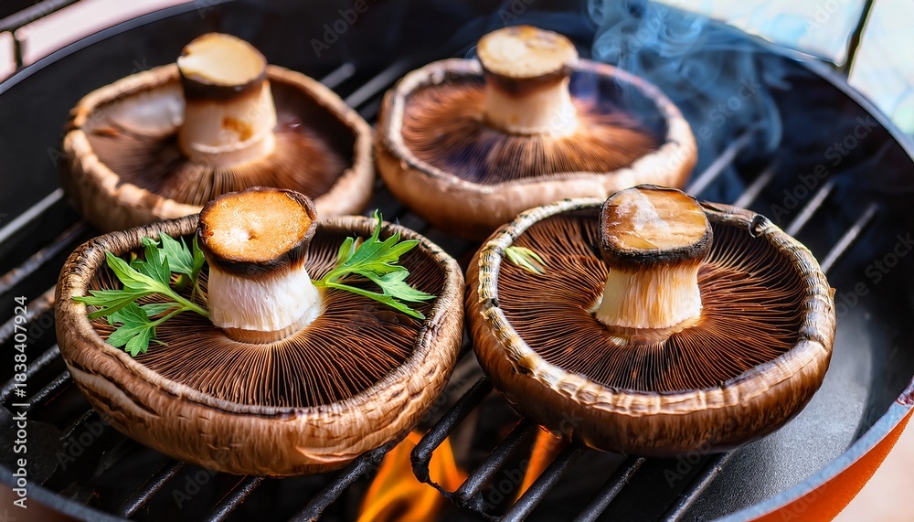 Fototapeta premium fresh portobello mushrooms ready for grilling offer a savory gourmet experience